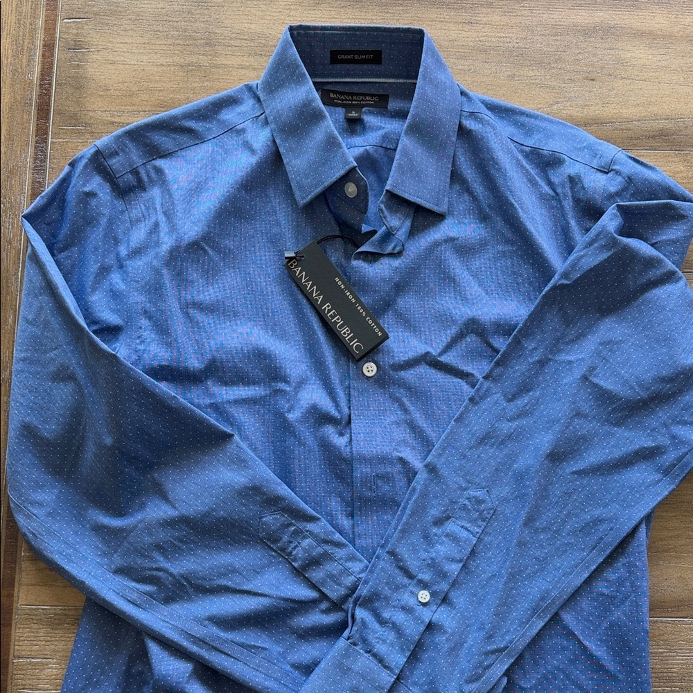 Banana Republic Men's Navy Blue Microdot Dress Shirt